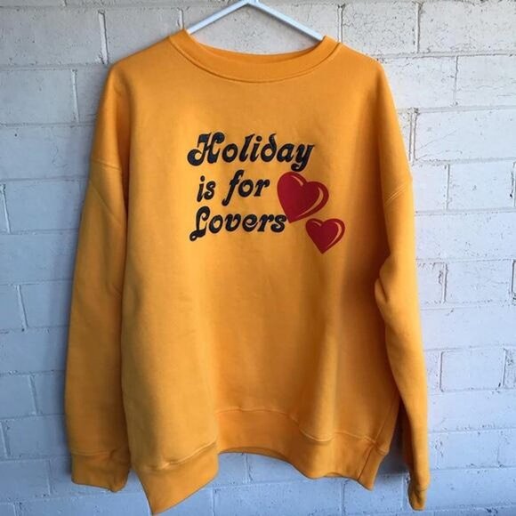 HOLIDAY THE LABEL Yellow Holiday is for Lovers Sweatshirt Size Small - Picture 1 of 1